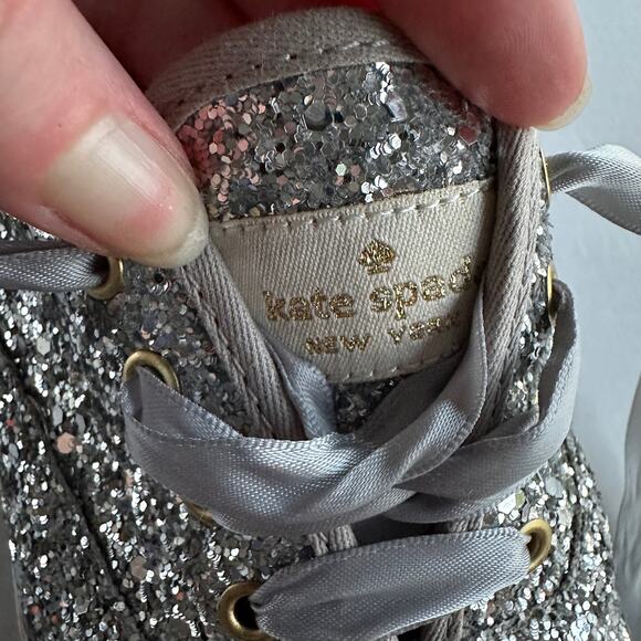 6.5 Kate Spade x Keds Glitter Sneakers Silver Sparkle Shoe Bridal Party Glam NYE - Picture 4 of 10